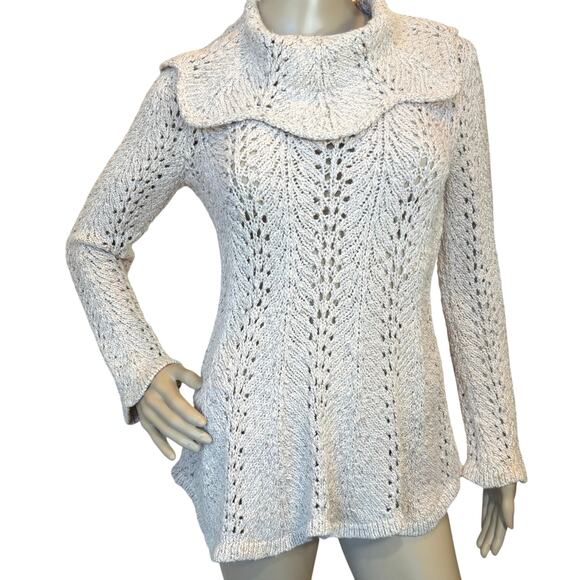 Anthropologie Yellow Bird Crochet Knit Cowl Neck Sweater Small BOHO Cottagecore - Picture 4 of 16